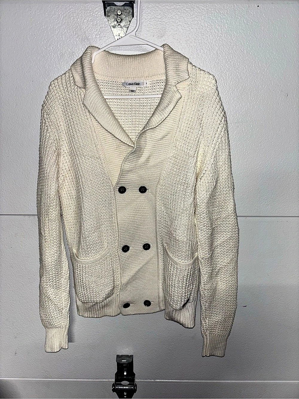 Calvin Klein Cream Knit Cardigan Size Small
